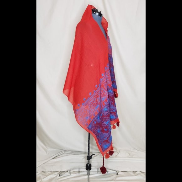 🧚HOST PICK🧚Nanette Lepore Silk and Wool Wrap/Scarf in Crimson and Imperial EUC - Picture 7 of 14